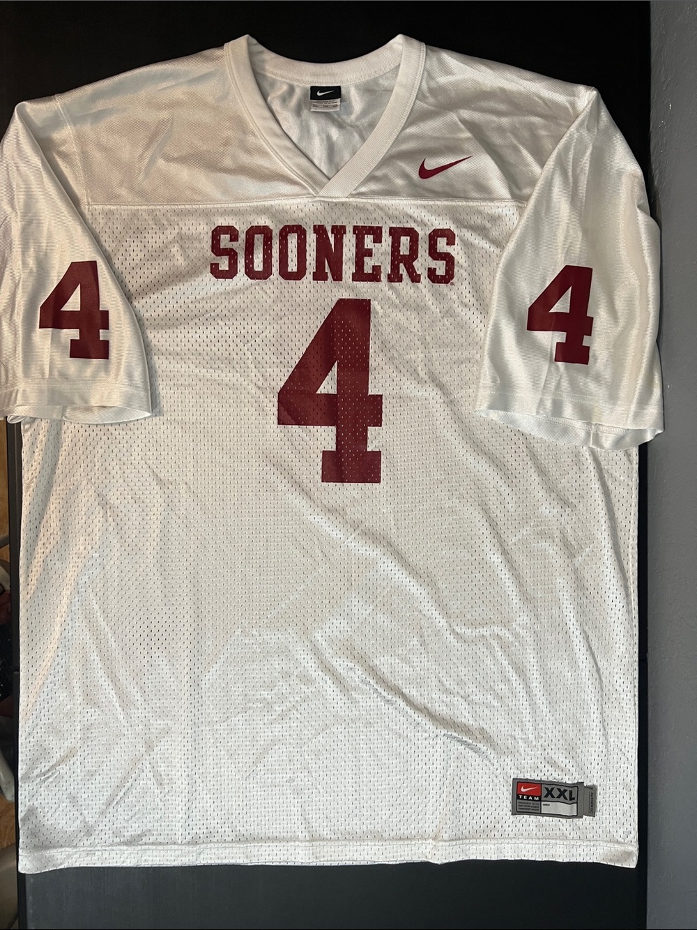 Nike White & Crimson Sooners #4 Football Jersey